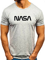 Мужская футболка Nasa (Наса) серая (большая эмблема) хлопок