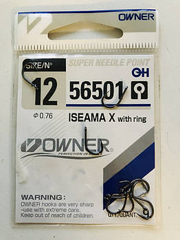Крючок Owner 56501 ISEAMA X w/Eye #12 (qty. 9)