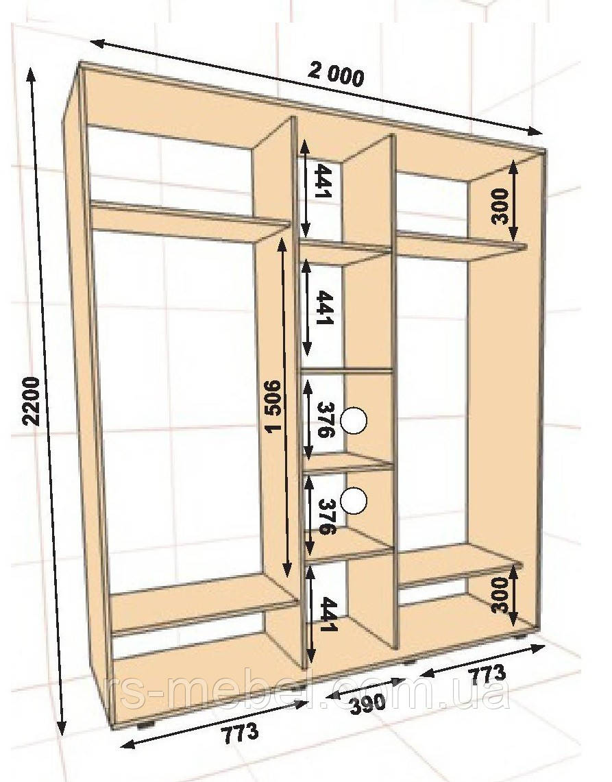 Шафа-купе 2000х600х2200, 3 двері (Алекса)