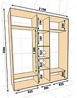 Шкаф-купе 2100*600*2200, 3 двери (Алекса)