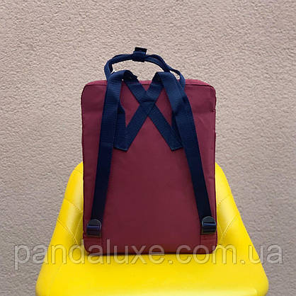 Рюкзак стильний канкен Fjallraven Kanken 16л бордовий з синіми лямками, фото 3