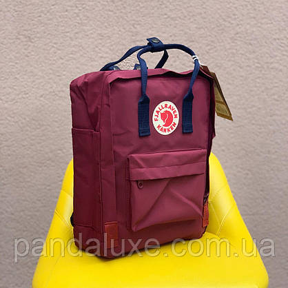 Рюкзак стильний канкен Fjallraven Kanken 16л бордовий з синіми лямками, фото 4