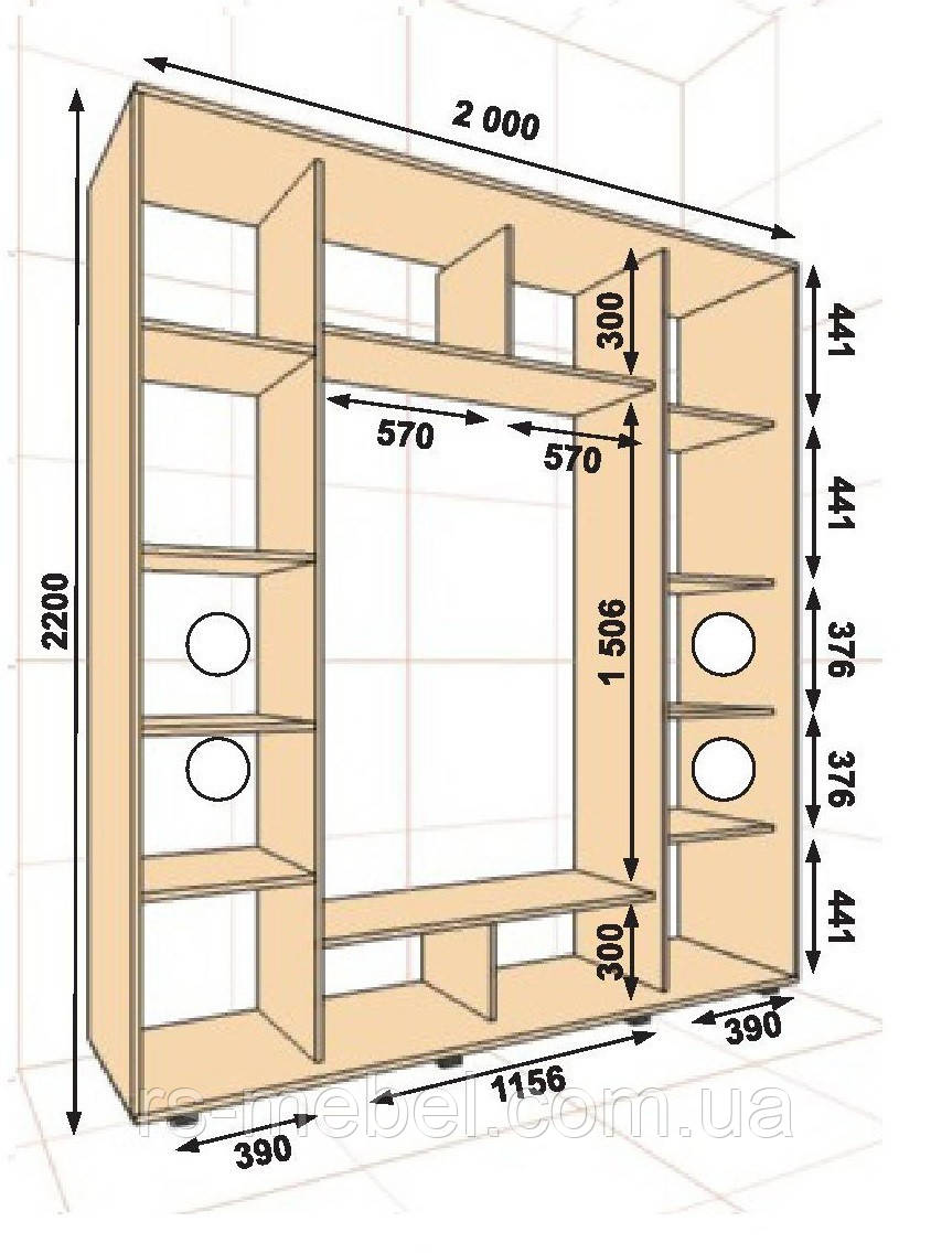 Шафа-купе 2000х450х2200, 3 двері (Алекса), фото 1