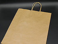 Бумажный пакет крафт с витыми ручками плотный 32х41х11см