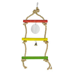 Підвіска в клітку потрійна сізаль для папуг, (дзеркало+дзвінок)