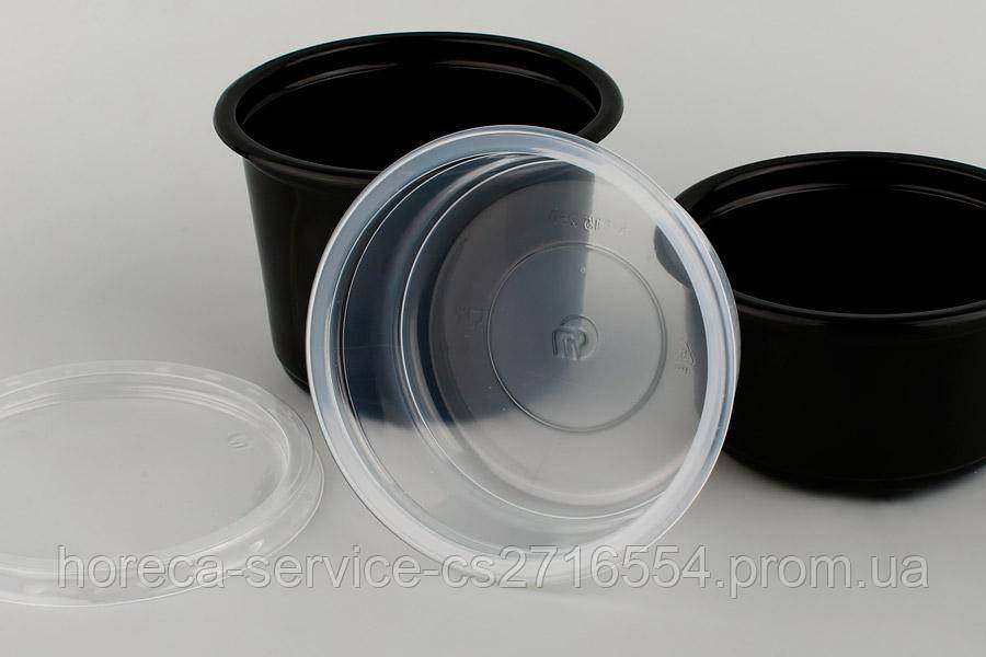 Ланч-бокс РР герметичний з кришкою для мікрохвильовки чорний 350 мл., фото 1