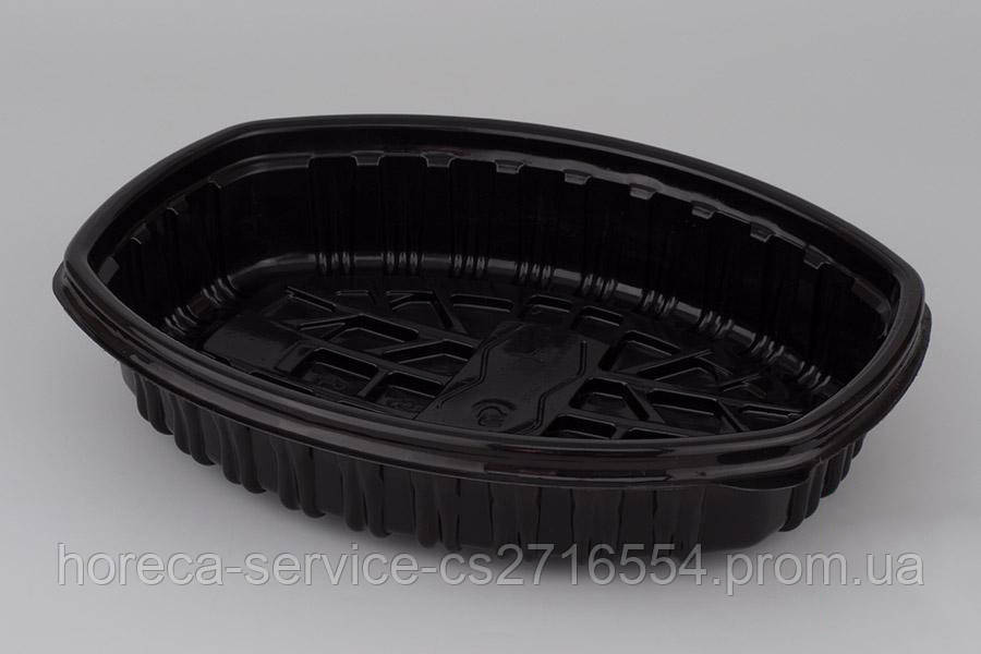 Ланч-бокс PP з кришкою для мікрохвильовки чорний 258х202х48 мм., фото 1