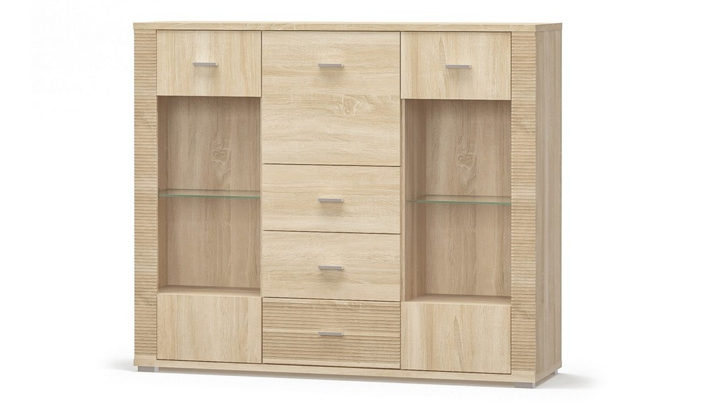 Комод-вітрина Меблі Сервіс Гресс 2В+3Ш дуб самоа, фото 1