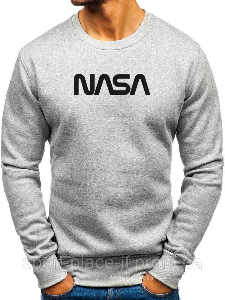 Чоловічий світшот Nasa (Nasa) світло сірий (велика емблема) толстовка лонгслив (чоловічий світшот)