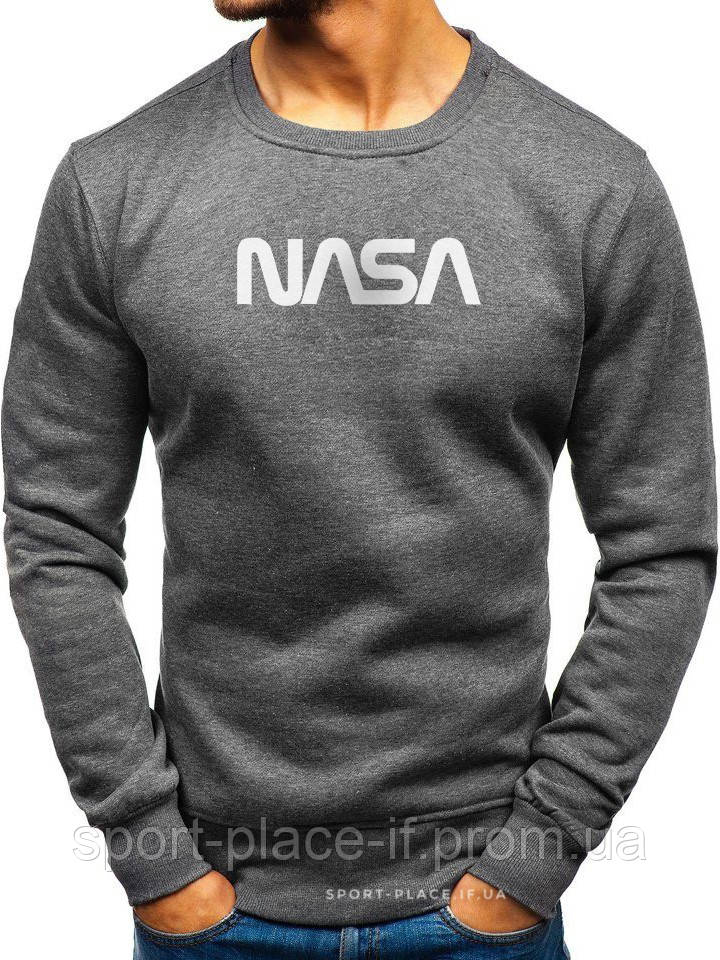 Чоловічий світшот Nasa (Nasa) темно сірий (велика біла емблема) толстовка лонгслив (чоловічий світшот)