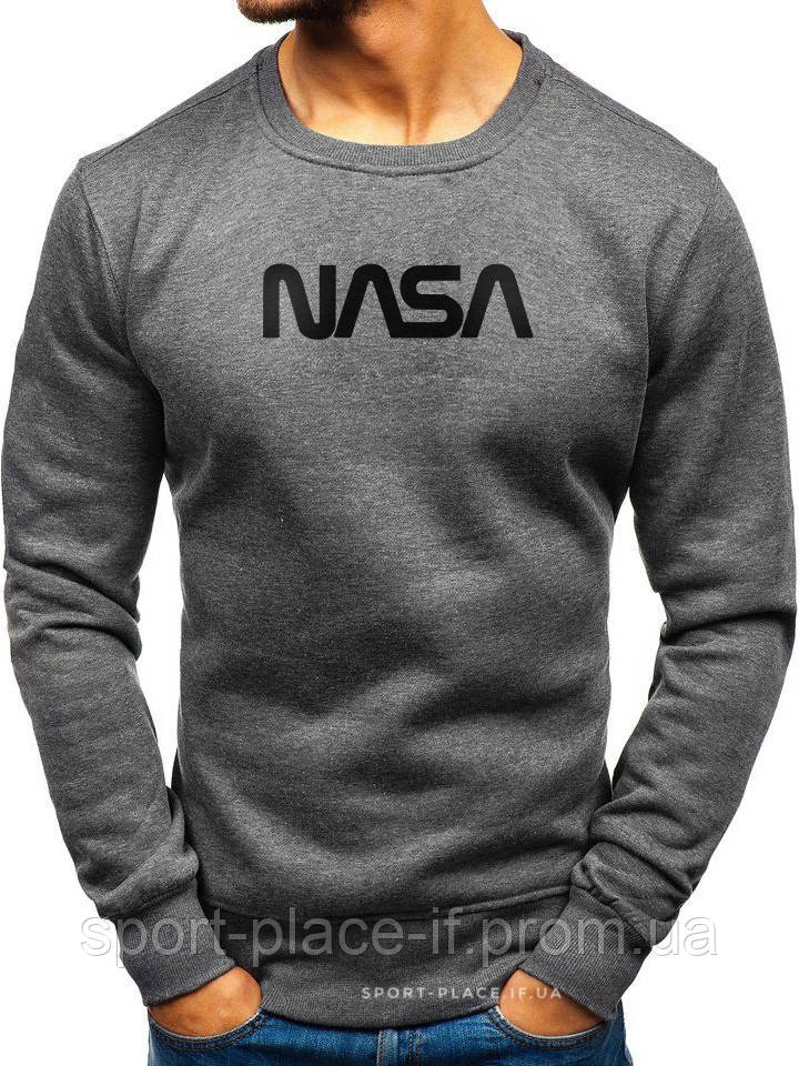 Чоловічий світшот Nasa (Nasa) темно сірий (велика чорна емблема) толстовка лонгслив (чоловічий світшот)