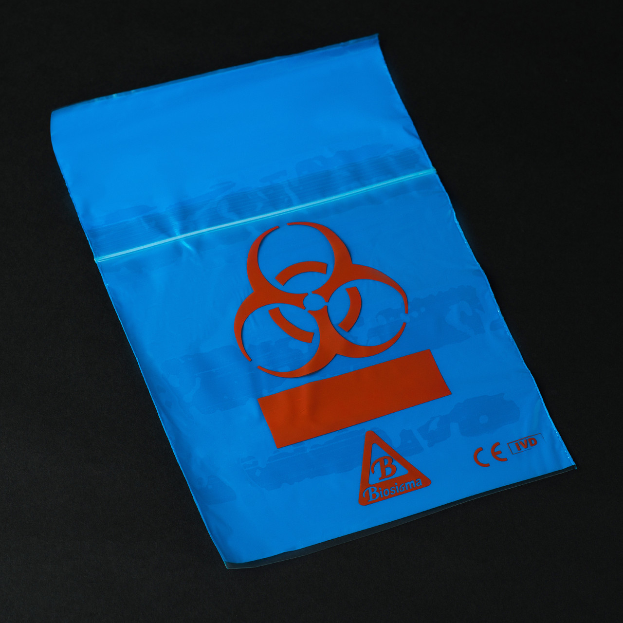 Пакет для транспортування біоматеріалів з символом «Biohazard», блакитний