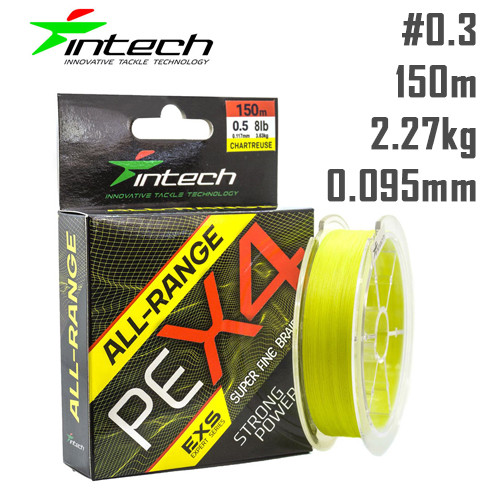 Шнур Intech All-Range PE X4 150m Жовтий #0.3 (0.09 мм) 2.27 кг (5lb)