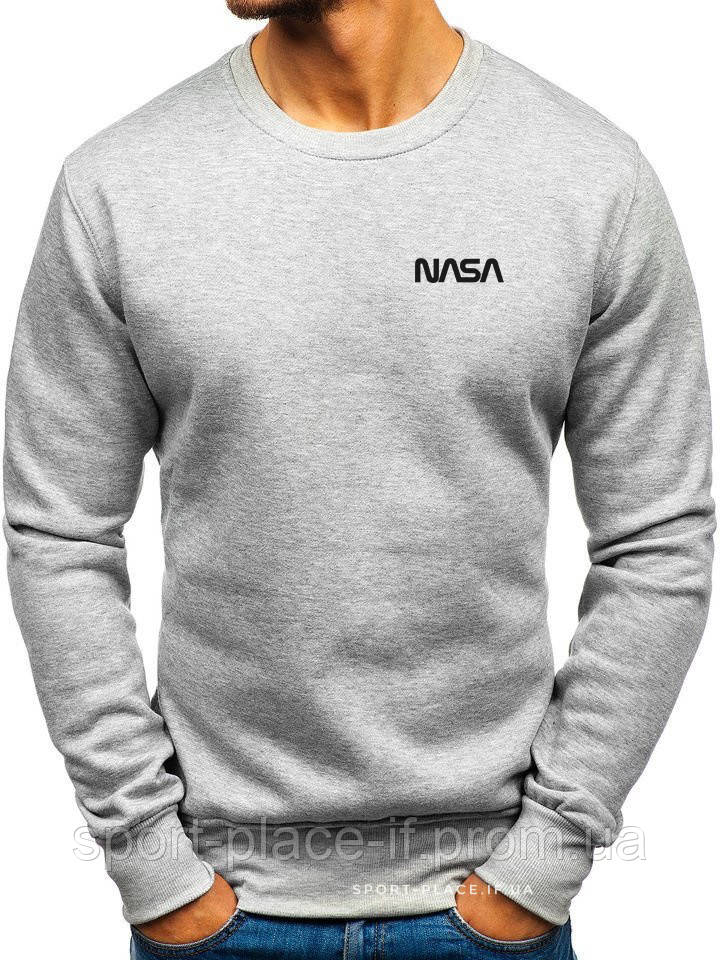 Чоловічий світшот Nasa (Nasa) світло сірий (маленька емблема) толстовка лонгслив (чоловічий світшот)