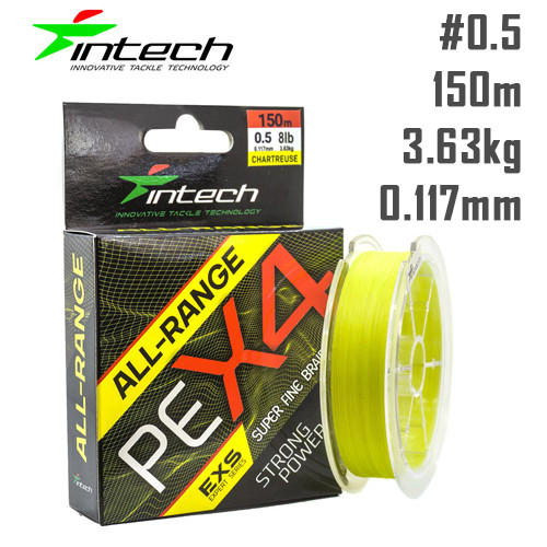 Шнур Intech All-Range PE X4 150m Жовтий #0.5 (0.117 мм) 3.63 кг (8lb)