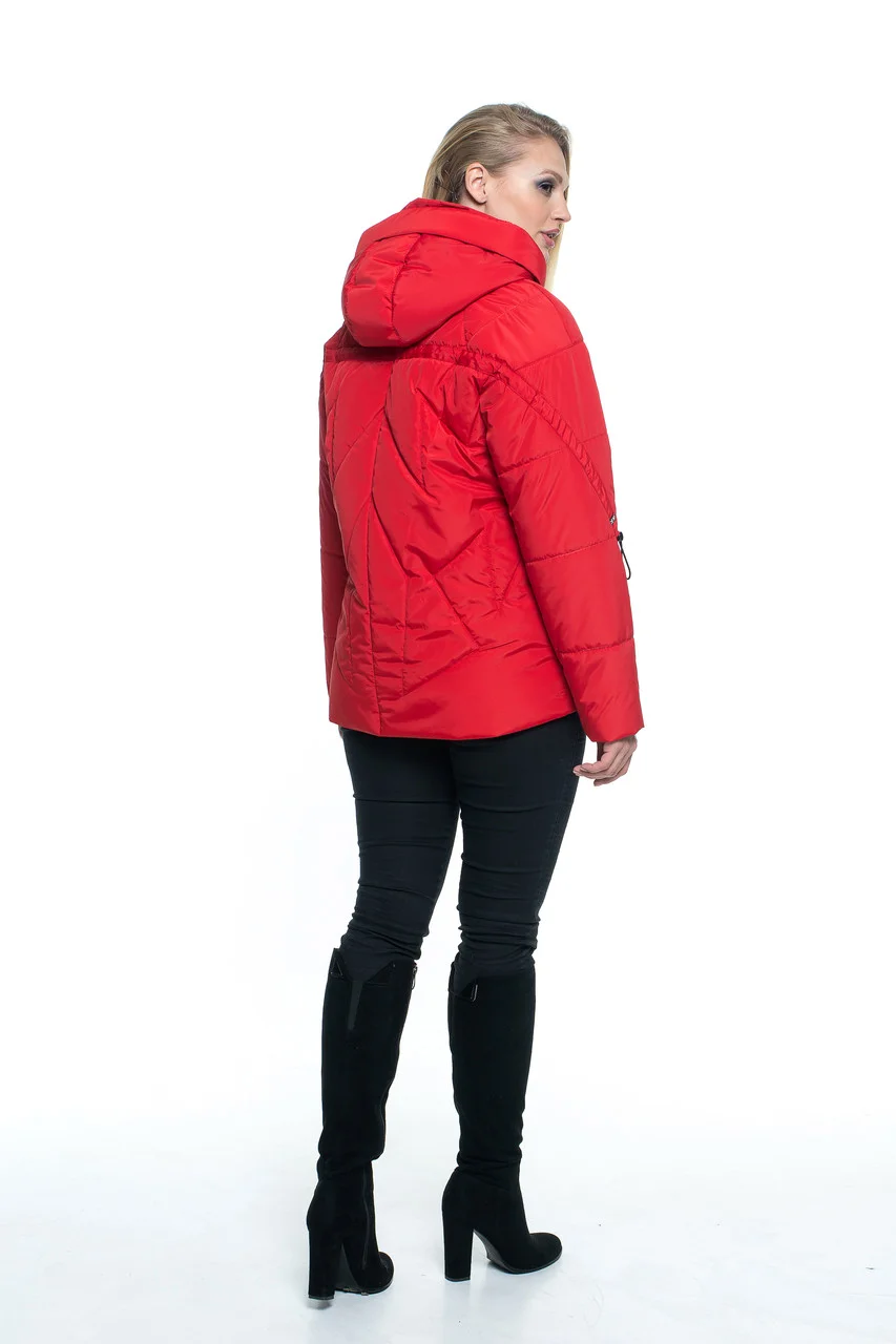Женская куртка демисезонная с капюшоном 52 красный - фото 2 - id-p1122593914