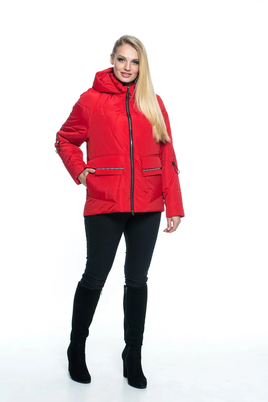Женская куртка демисезонная с капюшоном 52 красный - фото 4 - id-p1122593914
