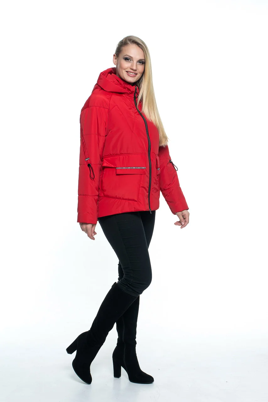 Женская куртка демисезонная с капюшоном 52 красный - фото 3 - id-p1122593914