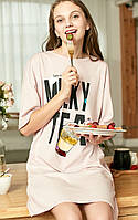 Платье-футболка женское домашнее. Туника хлопковая для дома и отдыха, размер S (розовая)