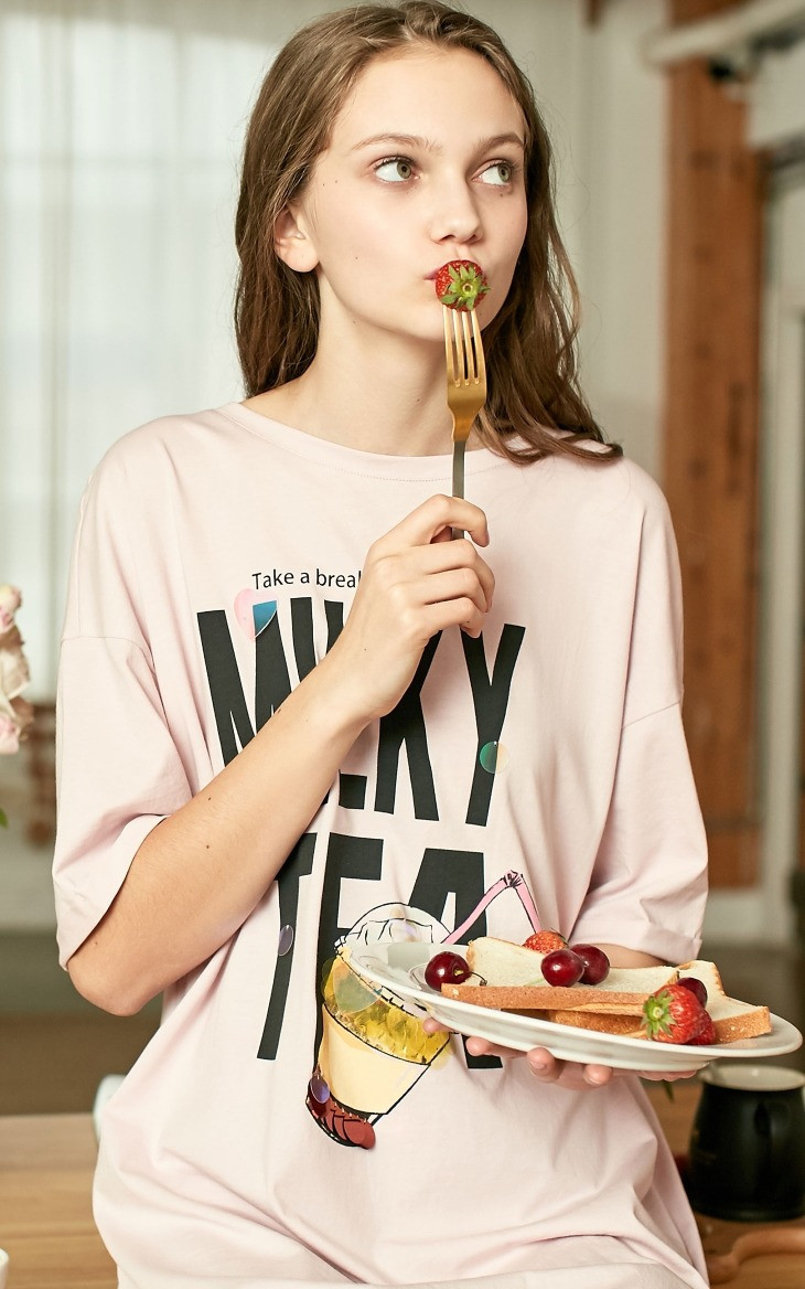 Платье-футболка женское домашнее. Туника хлопковая для дома и отдыха, размер S (розовая) - фото 4 - id-p1122598707