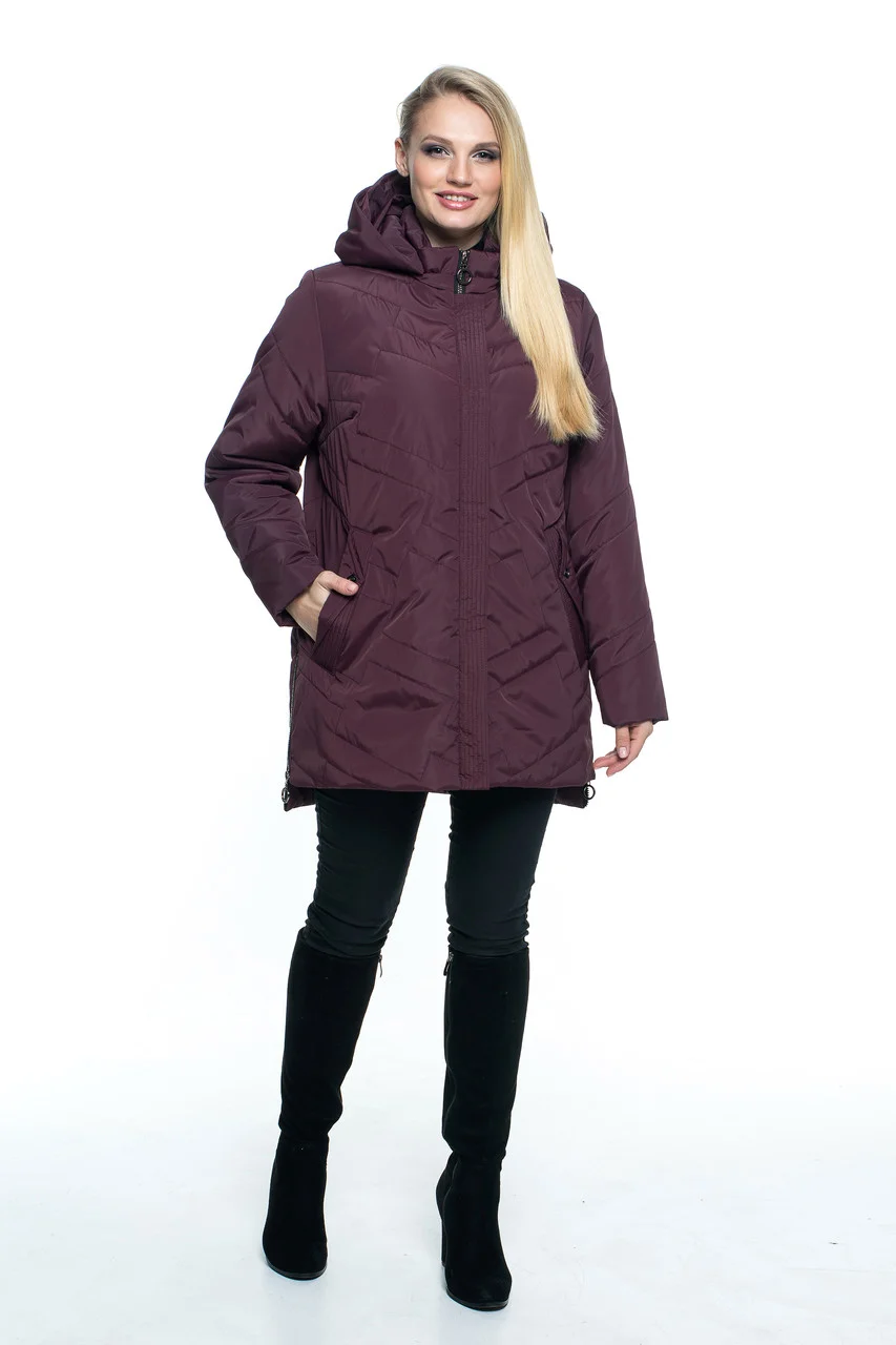 Женские демисезонные куртки больших размеров 54-70 марсал - фото 4 - id-p1122600110