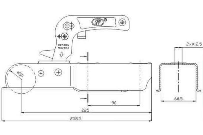 Замковое сцепное устройство квадрат 60 мм, 750 кг, SPP ZSK-750I для ...