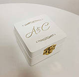Коробочка скринька для кілець з Ініціалами та датою весілля з дерева з гравіюванням літер Manific Decor Біла, фото 2