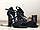 Женские босоножки на среднем устойчивом каблуке, черная замша, фото 4