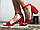 Жіночі босоніжки на середньому стійкому каблуці, червона замша, фото 5