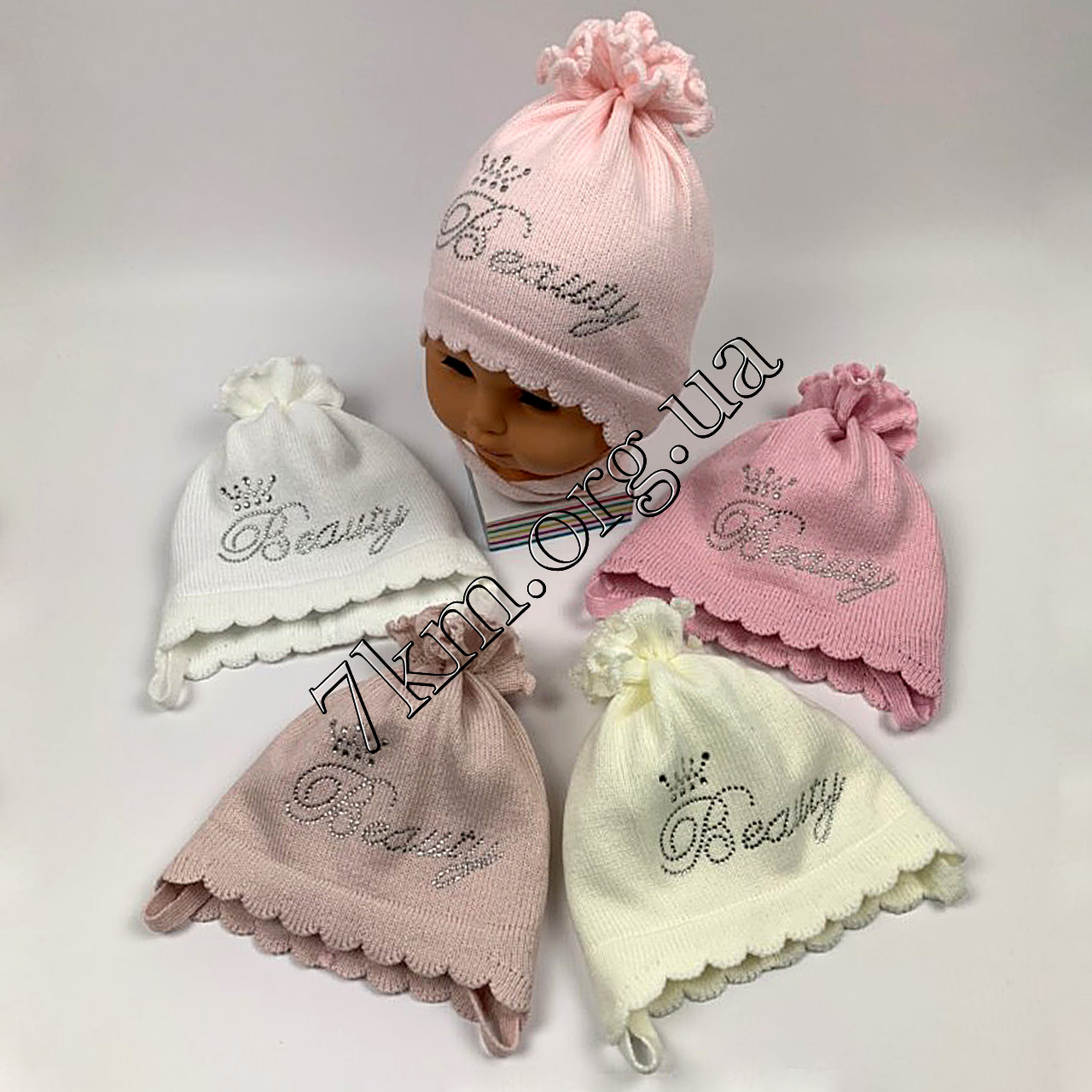 Шапка дитяча + підкладка бавовна для дівчаток "Beauty" 38-40 р.р. Оптом 451, фото 1