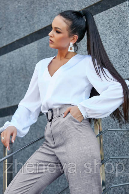 Блуза біла стильна, клаца Армані, з пишним рукавом, фото 1