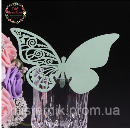Декор для прикрашання келихів, весільні картонні метелики, фото 2
