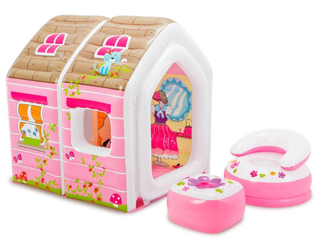 Надувний ігровий центр Будиночок Принцеси з кріслом і пуфиком Intex 48635 від 2 до 6 років