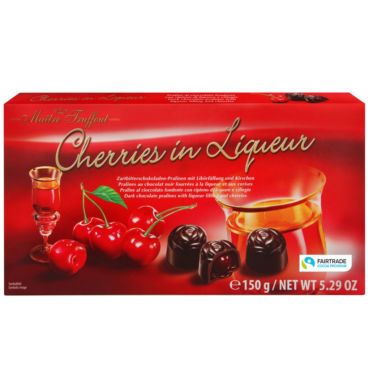 Шоколадні цукерки Maitre Truffout Cherries in Liqueur (вишня в лікері), 150 г