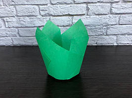 Форма паперова для капкейків ТЮЛЬПАН  Зелена, Д50мм, висота 60-80мм (Комплект 10шт)