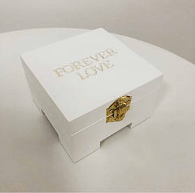 Коробочка скринька для кілець з дерева з написом Forever Love Manific Decor на весілля Біла