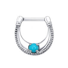 Сережка-клікер для септума з каменем (титан, сріблястий)