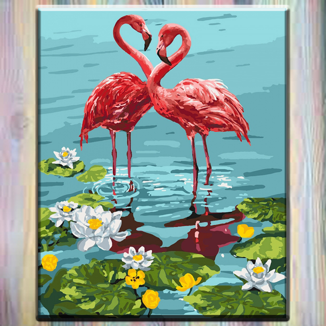 Картина за номерами ТМ Ідейка, полотно на підрамнику, Тварини "Пара фламінго" 40*50 см, без коробки