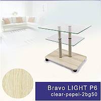 Стеклянный журнальный столик на колесиках прямоугольный Commus Bravo Light P6 clear-pepel-2bg50