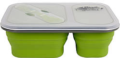 Контейнер ланч бокс силіконовий 2 відсіка з ловиделкою 900мл Tramp TRC-090 olive (SH008771)