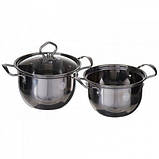Набір каструль з нержавіючої сталі з прозорими кришками A-plus 2062, 4 шт (SH010165), фото 2