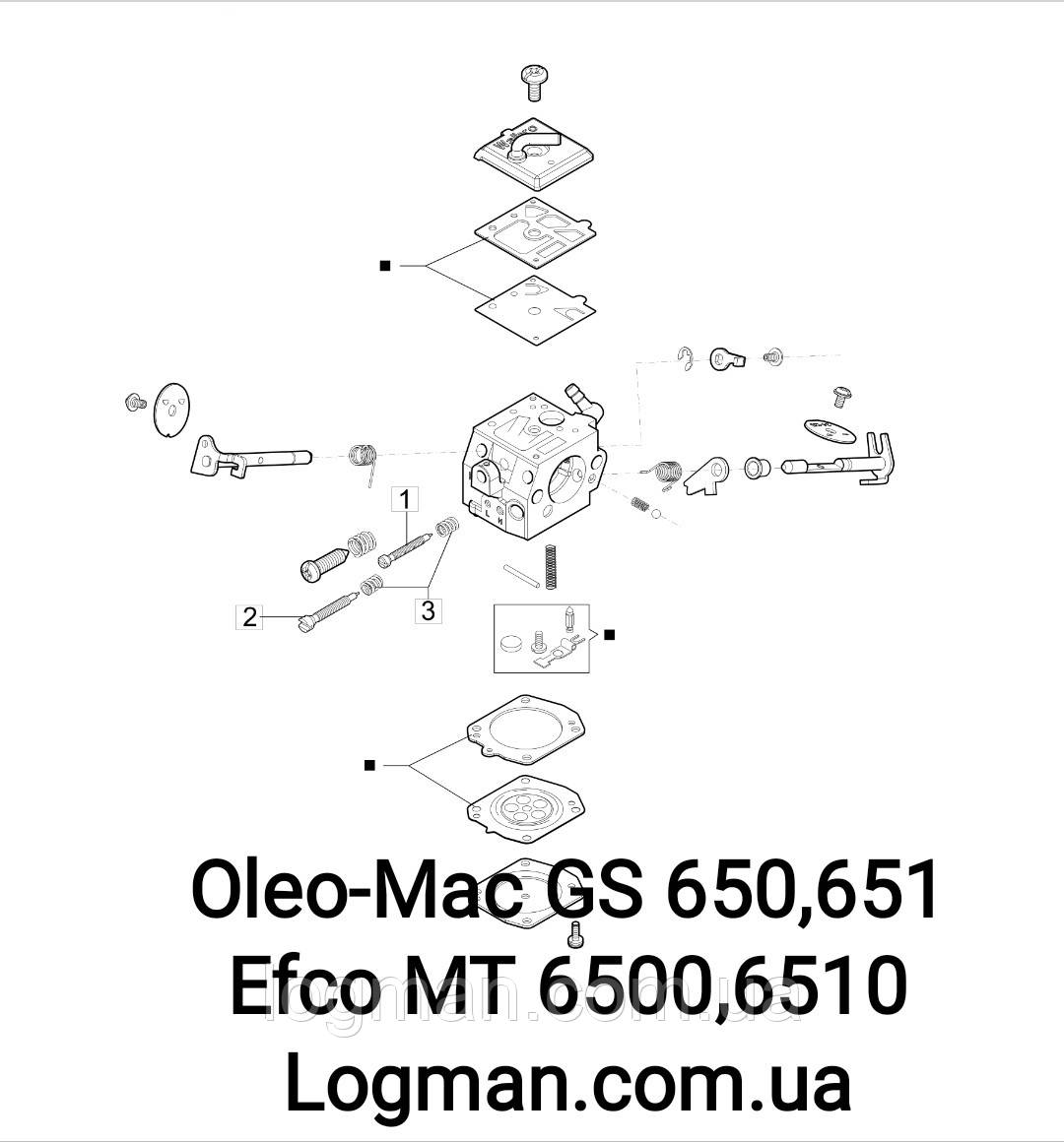 Оригінальний ремкомплект карбюратора Oleo-Mac GS 650,651/Efco MT 6500,6510, фото 1