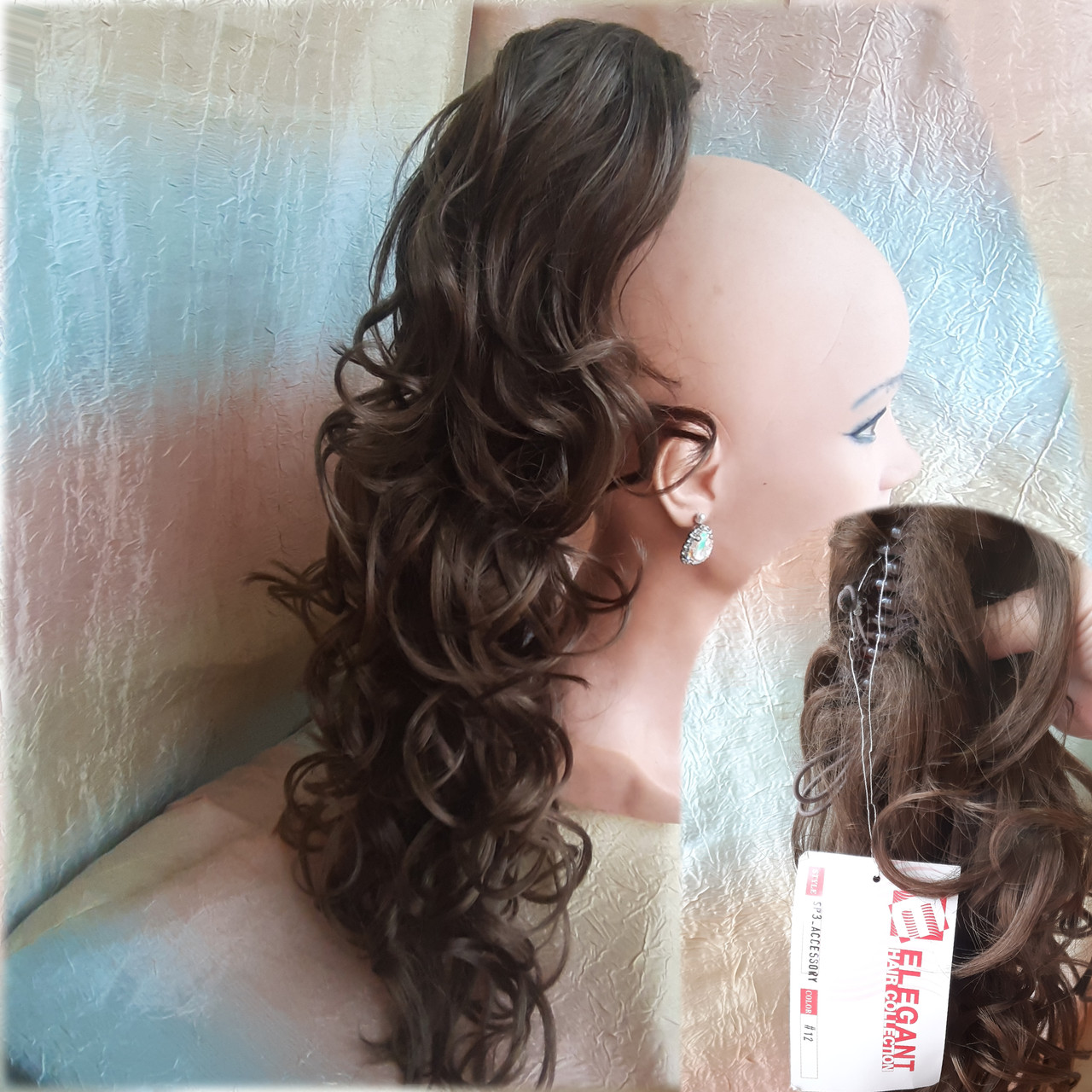 Хвіст шиньон хвилястий на крабі світло-русий SP3-12, фото 1