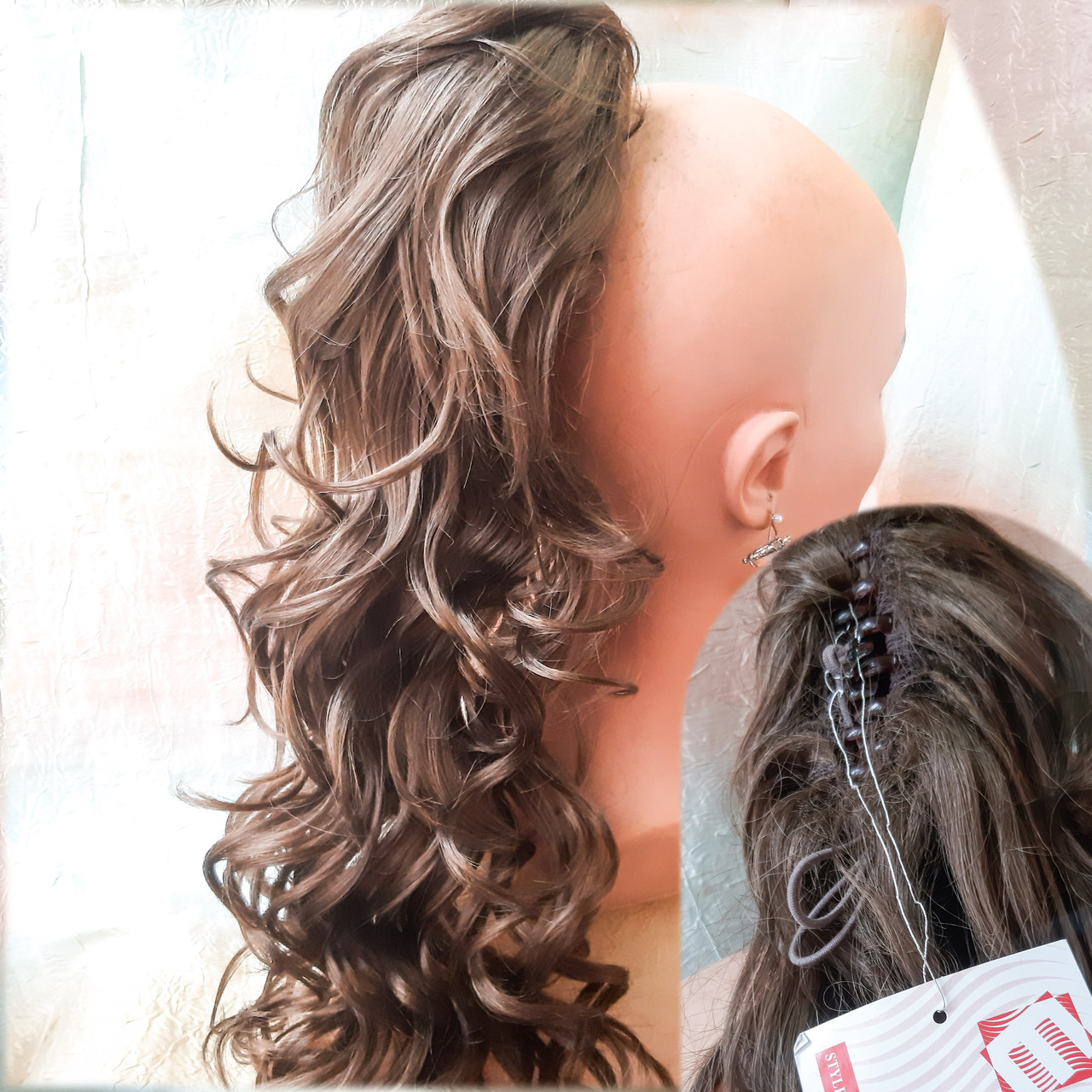 Хвіст шиньон хвилястий на крабі попелясто-русий SP3-14, фото 1