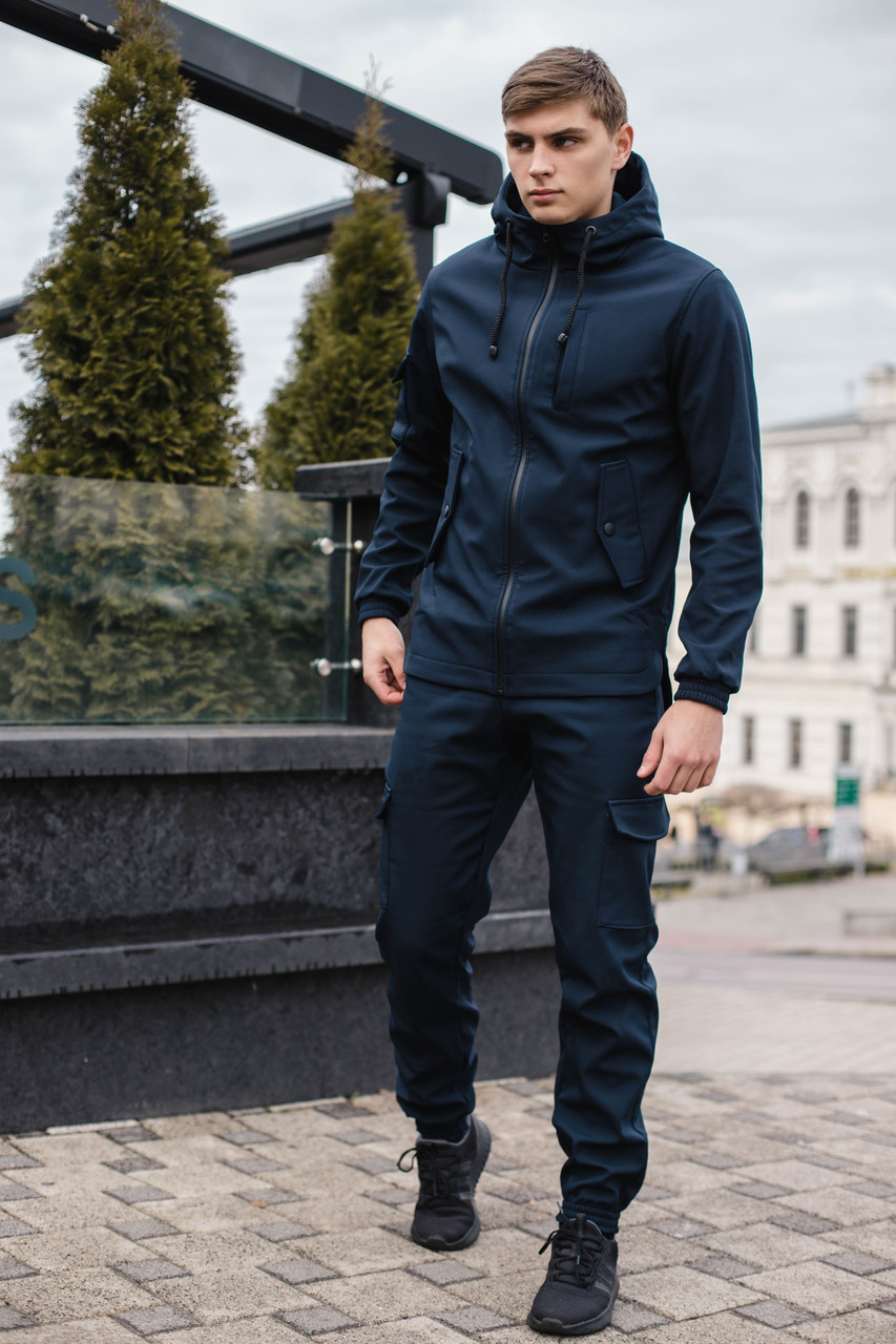 Комплект куртка штани soft shell синій спортивний костюм чоловічий осінній демісезонний