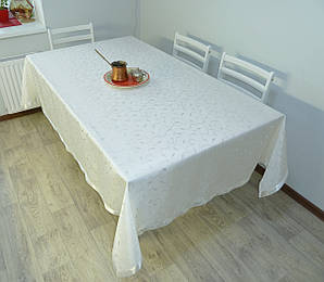 Скатертина святкова, велика 160x300 прямокутна, кухонна на стіл, кремова біла, "SIMLI"