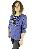 Вышитая блуза для девочки подростка на джинсе с орнаментом "Дерево жизни"