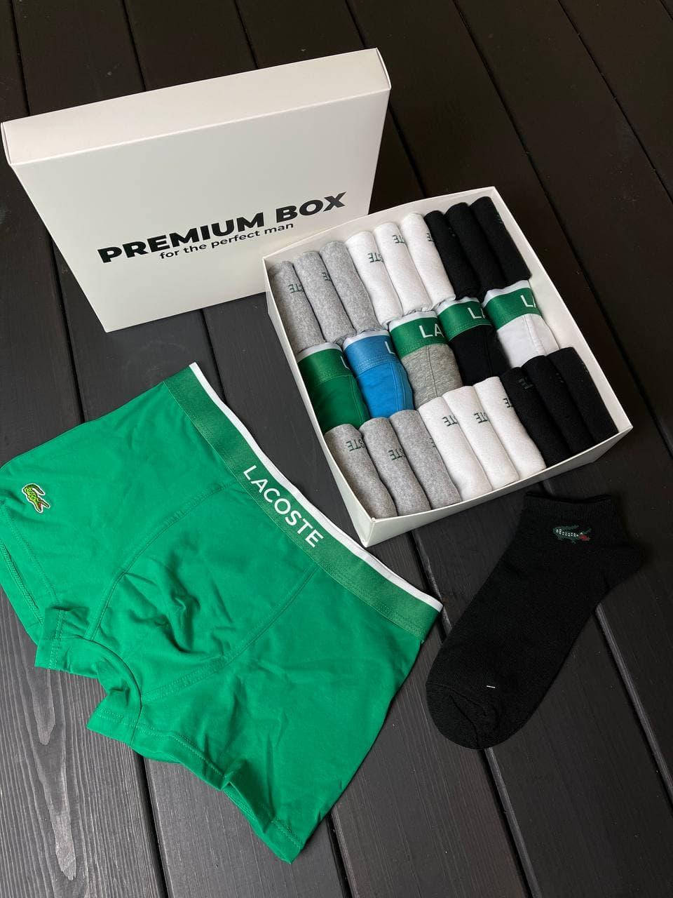 

Мужское белье набор "Lacoste", PREMIUM BOX, 5 трусов + 18 пар носков/уп. (арт. U30) L, Разные цвета