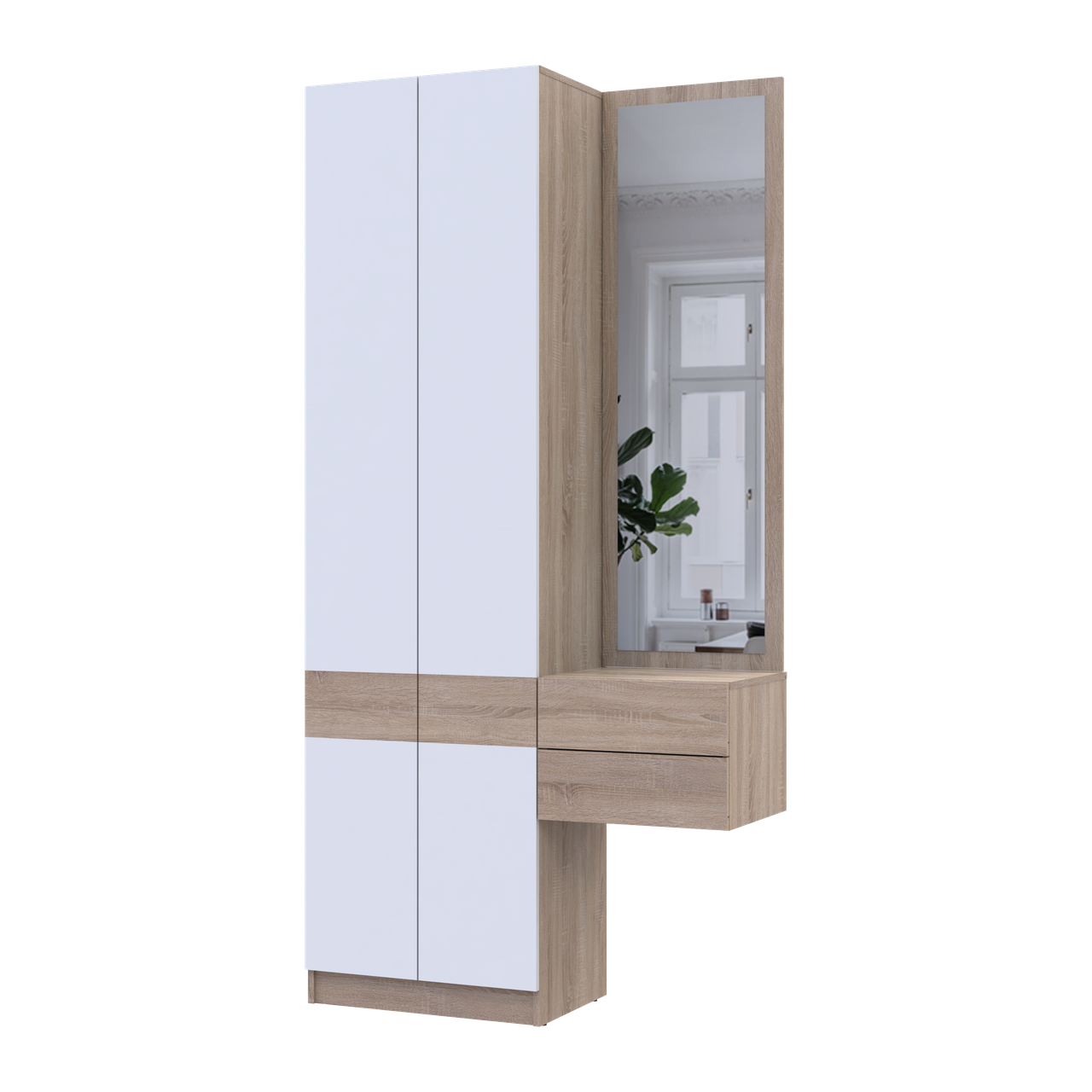 Передпокій Doros Сола Doros 1+2 Дуб Сонома/Білий ДСП / дзеркало 105х40х215 (42005150)