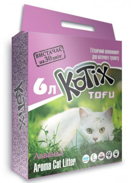 

Наполнитель для кошачьего туалета Kotix Тофу Lavender 2,55 кг (6л)